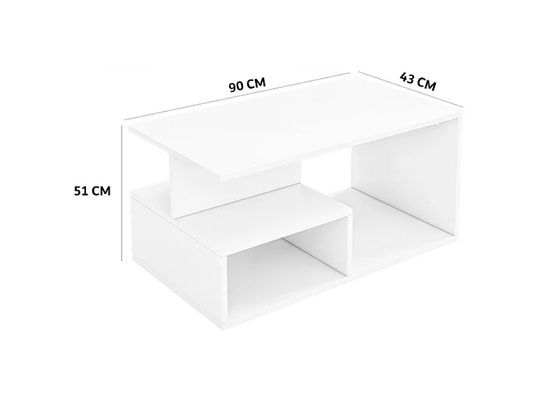 BANQUETTE TABLE BASE BLANCHE MODERNE AVEC ÉTAGÈRE SALON CHAMBRE LOFT GRANDE 90 CM