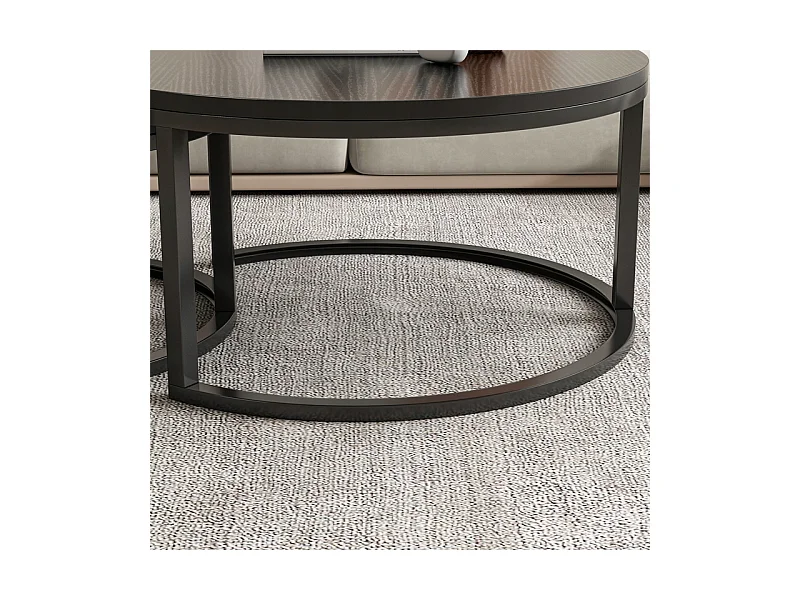 TABLE BASSES RONDES, LOT DE 2 TABLES NOIRES MODERNES POUR SALON LOFT