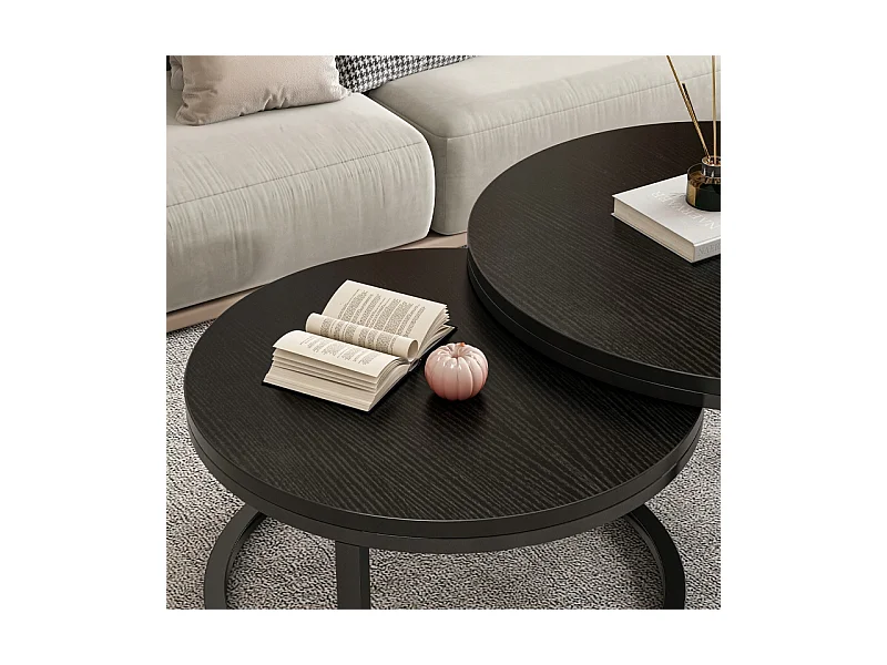 TABLE BASSES RONDES, LOT DE 2 TABLES NOIRES MODERNES POUR SALON LOFT