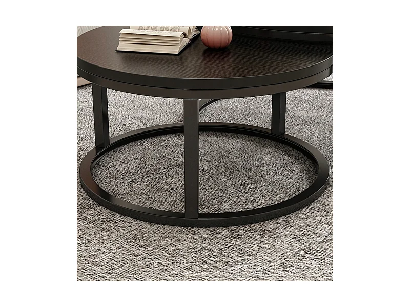 TABLE BASSES RONDES, LOT DE 2 TABLES NOIRES MODERNES POUR SALON LOFT