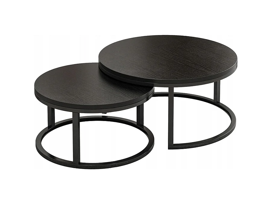 TABLE BASSES RONDES, LOT DE 2 TABLES NOIRES MODERNES POUR SALON LOFT