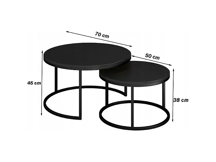 TABLE BASSES RONDES, LOT DE 2 TABLES NOIRES MODERNES POUR SALON LOFT
