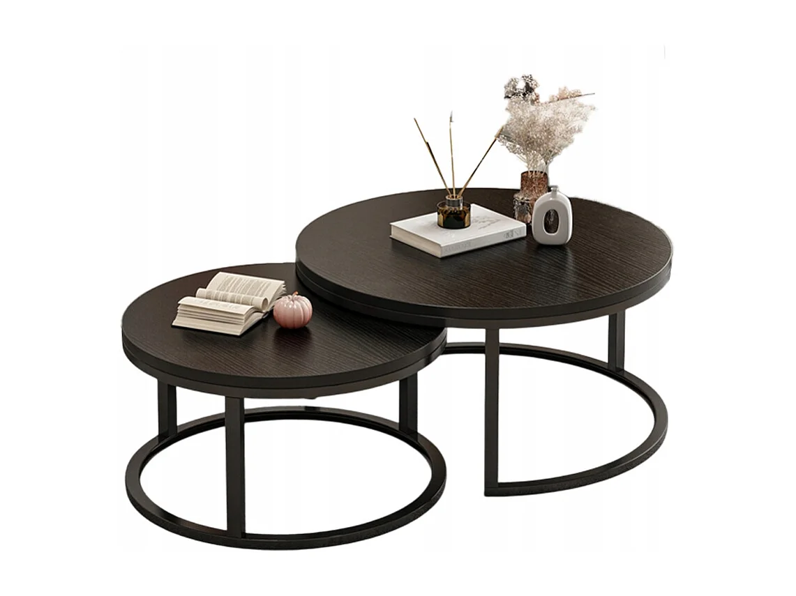 TAVOLINO ROTONDO SET DI 2 TAVOLINI NERI MODERNI LOFT SALOTTO