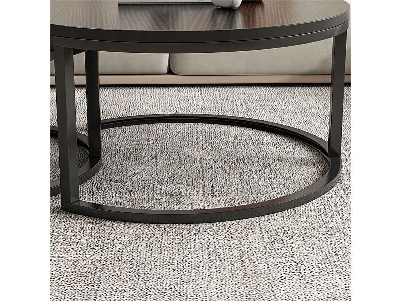 TAVOLINO ROTONDO SET DI 2 TAVOLINI NERI MODERNI LOFT SALOTTO