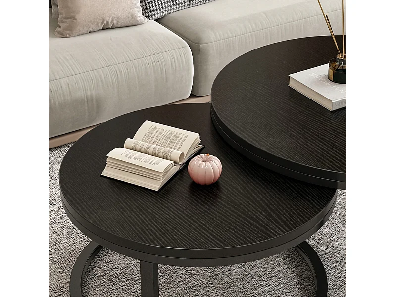 TAVOLINO ROTONDO SET DI 2 TAVOLINI NERI MODERNI LOFT SALOTTO
