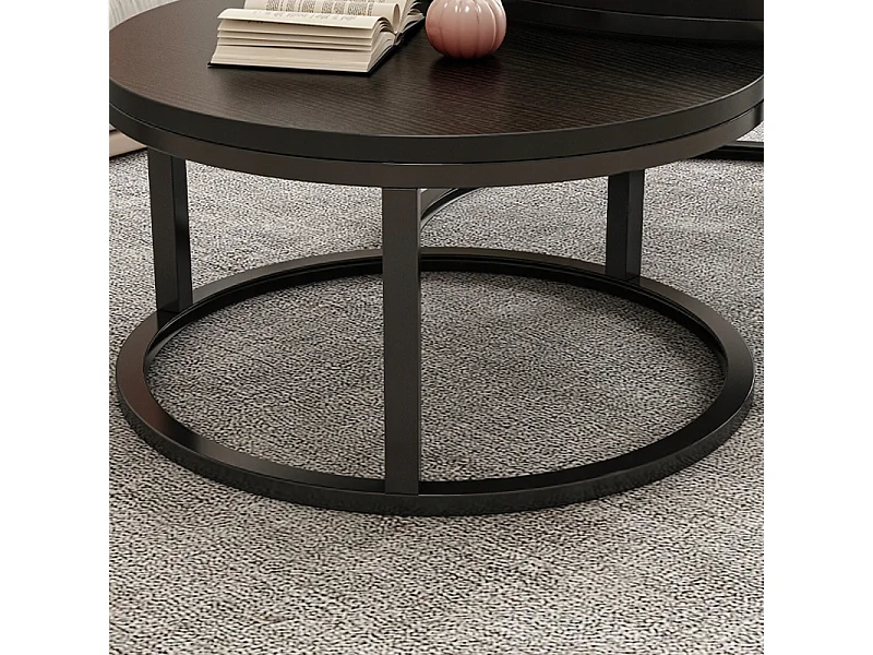 TAVOLINO ROTONDO SET DI 2 TAVOLINI NERI MODERNI LOFT SALOTTO