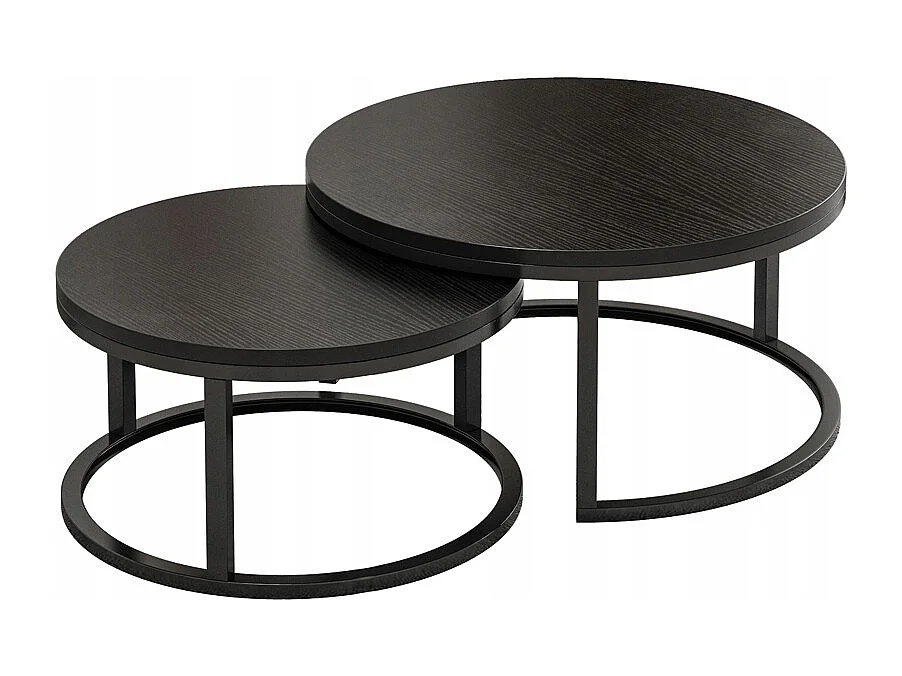 TAVOLINO ROTONDO SET DI 2 TAVOLINI NERI MODERNI LOFT SALOTTO