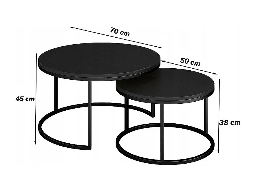 TAVOLINO ROTONDO SET DI 2 TAVOLINI NERI MODERNI LOFT SALOTTO