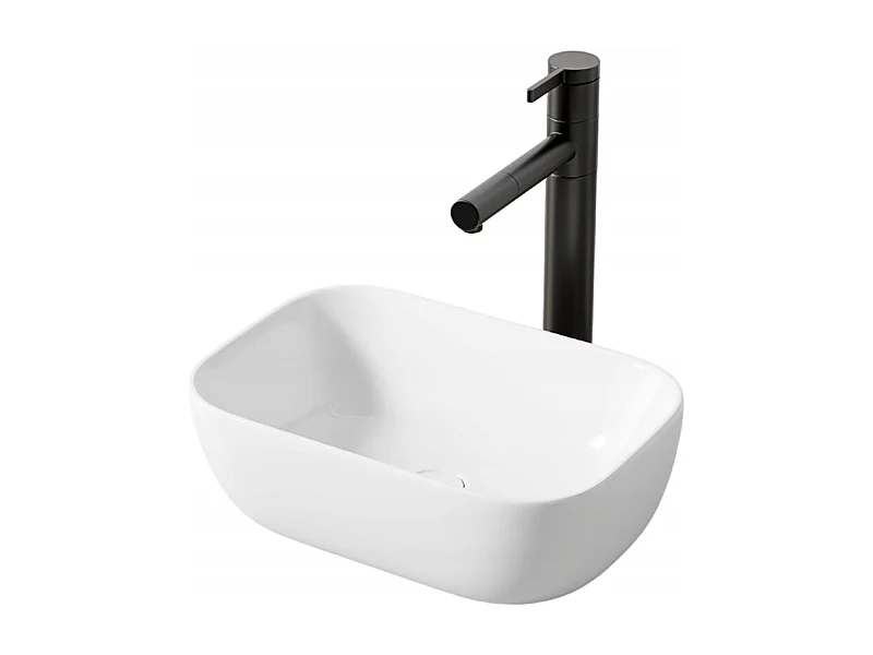CERAMIC COUNTERTOP WASHBASIN, WHITE, RECTANGULAR, GLOSSY, 37 x 25.5CM