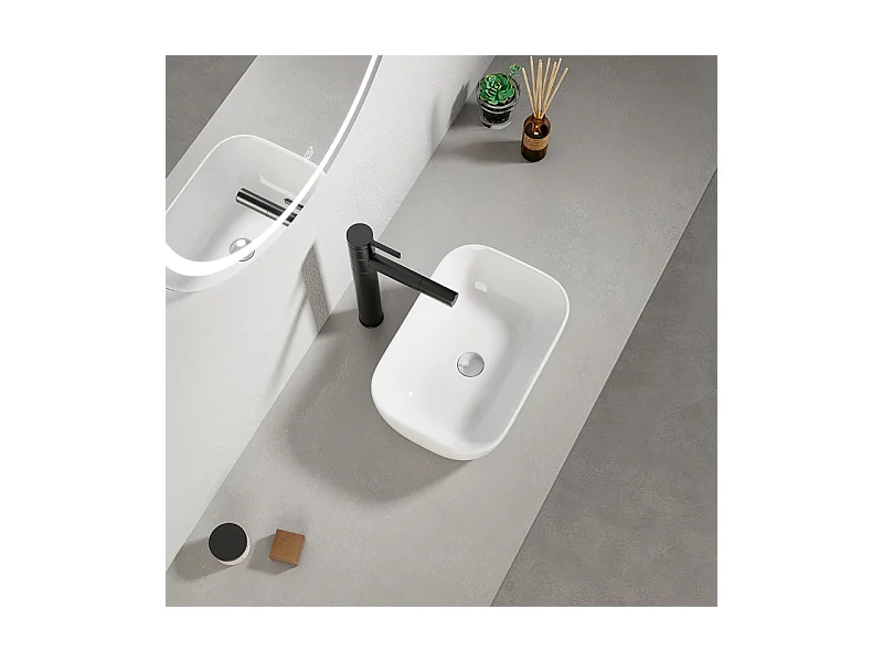 LAVABO À POSER EN CÉRAMIQUE BLANC RECTANGULAIRE BRILLANT 37 x 25,5 CM