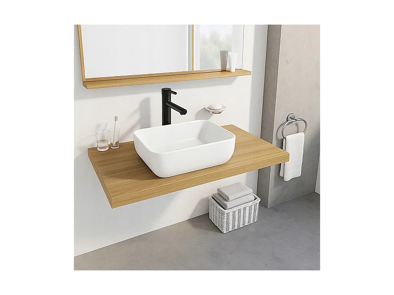 LAVABO À POSER EN CÉRAMIQUE BLANC RECTANGULAIRE BRILLANT 37 x 25,5 CM