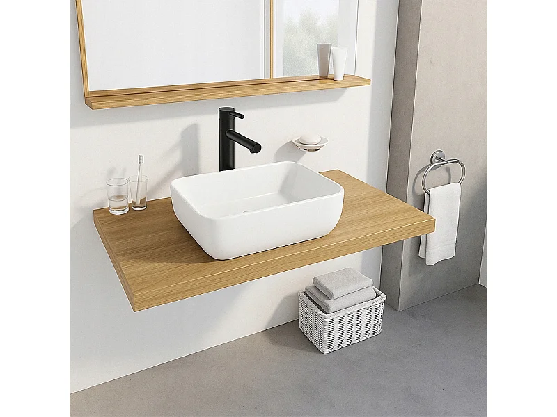CERAMIC COUNTERTOP WASHBASIN, WHITE, RECTANGULAR, GLOSSY, 37 x 25.5CM