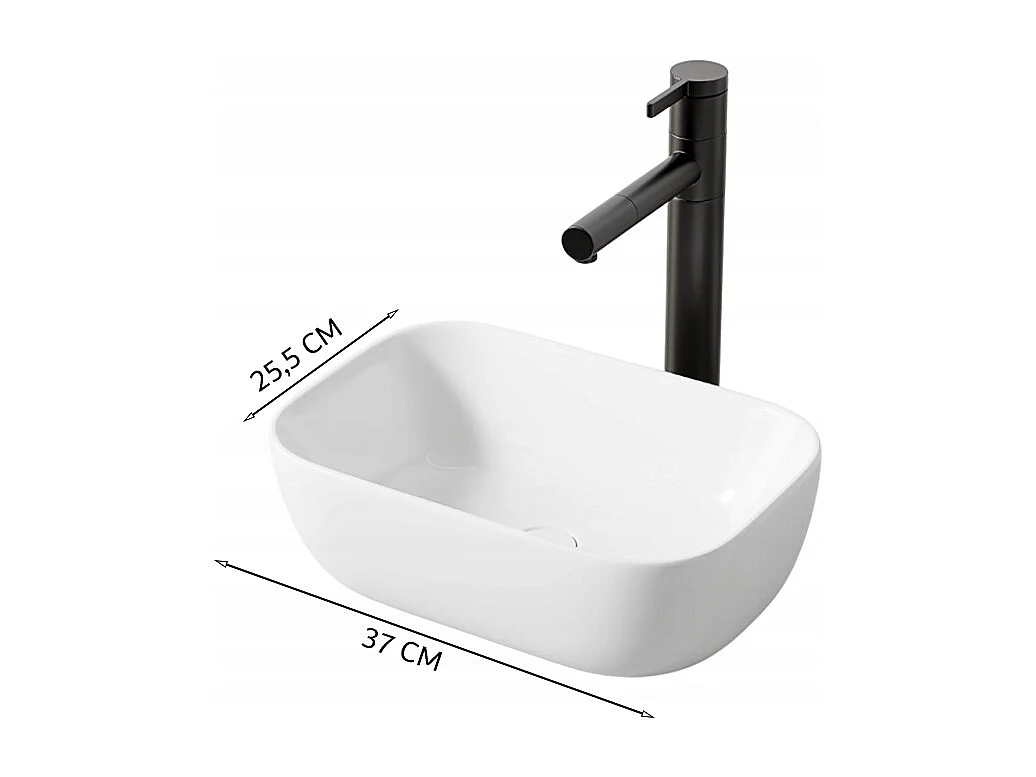 CERAMIC COUNTERTOP WASHBASIN, WHITE, RECTANGULAR, GLOSSY, 37 x 25.5CM