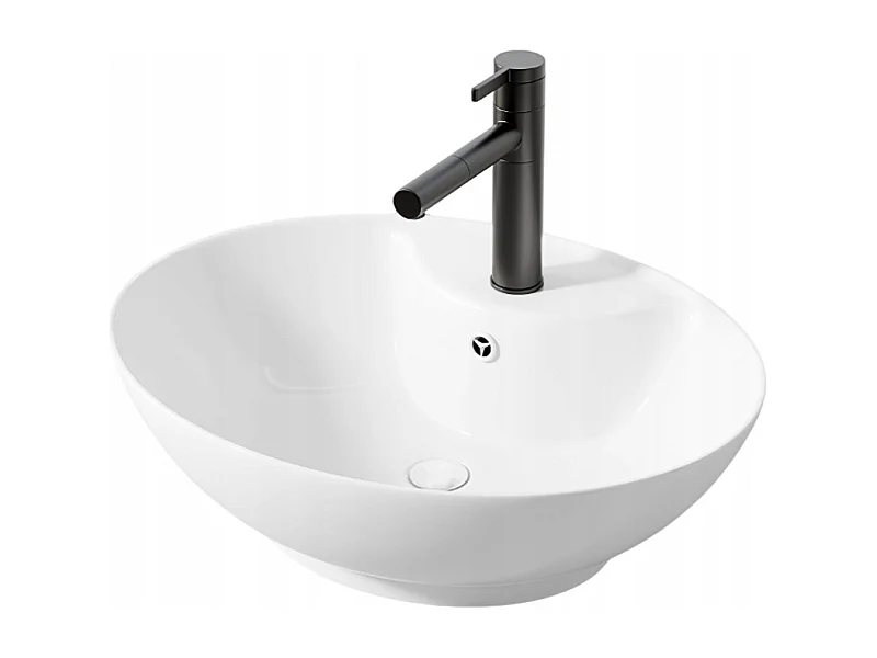 Umywalka nablatowa owal ceramiczna biała stawiana połysk z otworem przelew