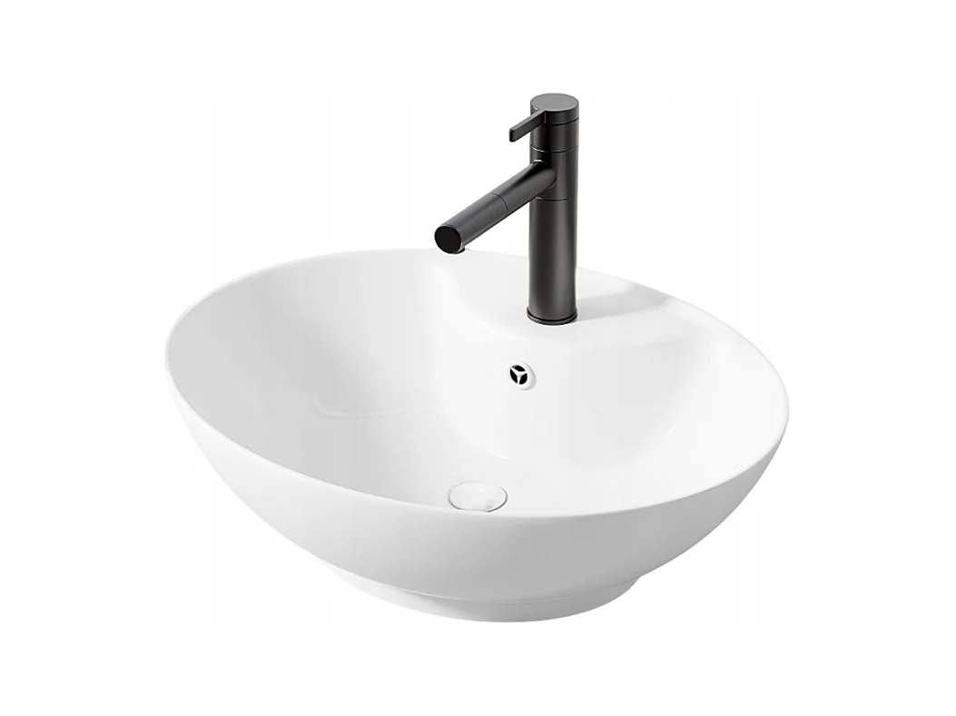 LAVABO À POSER OVALE EN CÉRAMIQUE BLANCHE BRILLANTE AVEC TROU DE DÉBORDEMENT