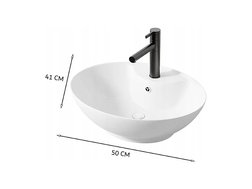 LAVABO À POSER OVALE EN CÉRAMIQUE BLANCHE BRILLANTE AVEC TROU DE DÉBORDEMENT