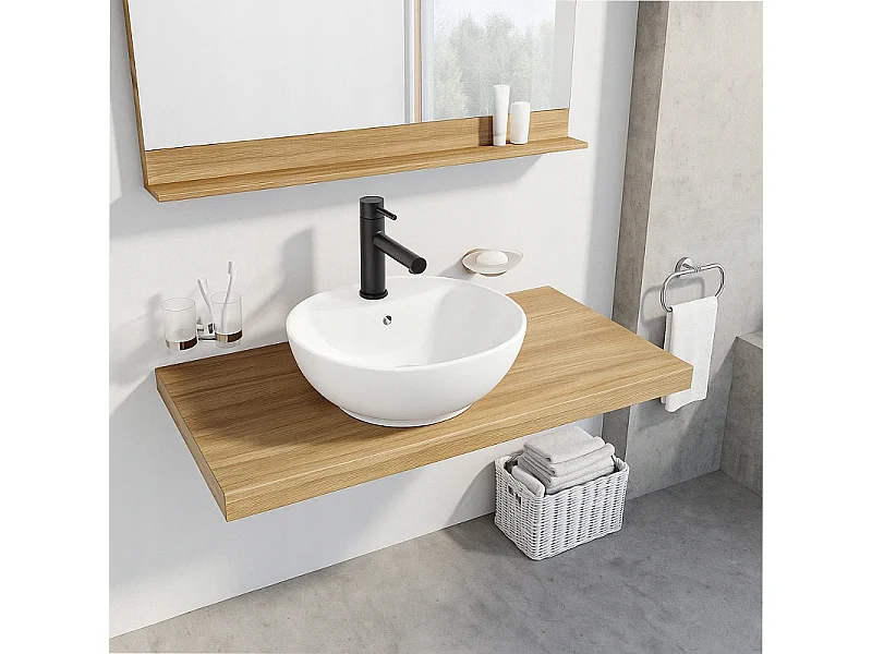 OWALES WASCHBECKEN AUS KERAMIK, WEISS, GLÄNZEND, MIT ÜBERLAUFÖFFNUNG