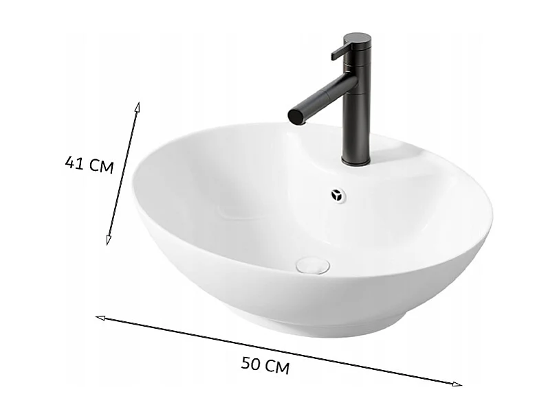OWALES WASCHBECKEN AUS KERAMIK, WEISS, GLÄNZEND, MIT ÜBERLAUFÖFFNUNG