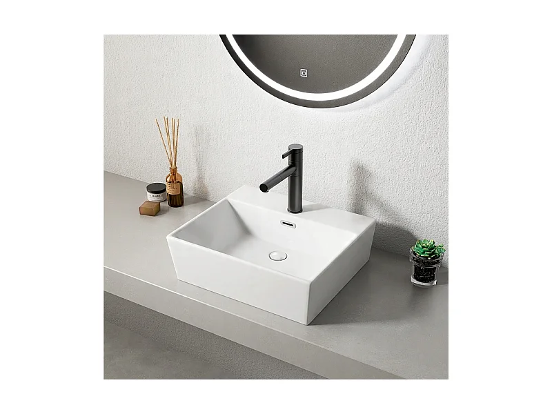 LAVABO EN CÉRAMIQUE À POSER BLANC SUR PLAN DE TRAVAIL RECTANGULAIRE GRAND 41 x 36 CM