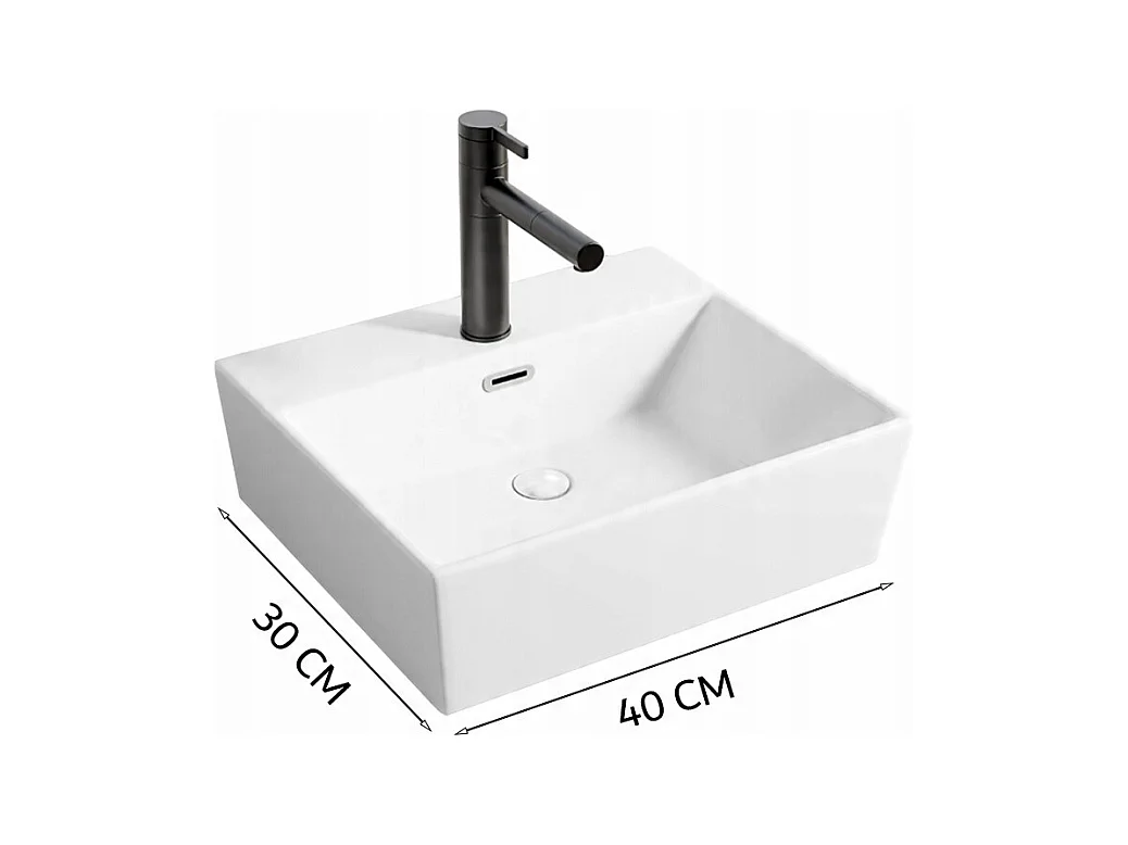 LAVABO EN CÉRAMIQUE À POSER BLANC SUR PLAN DE TRAVAIL RECTANGULAIRE GRAND 41 x 36 CM