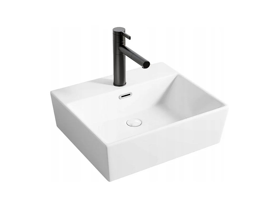 Umywalka ceramiczna stawiana biała nablatowa prostokątna duża 41 x 36 cm