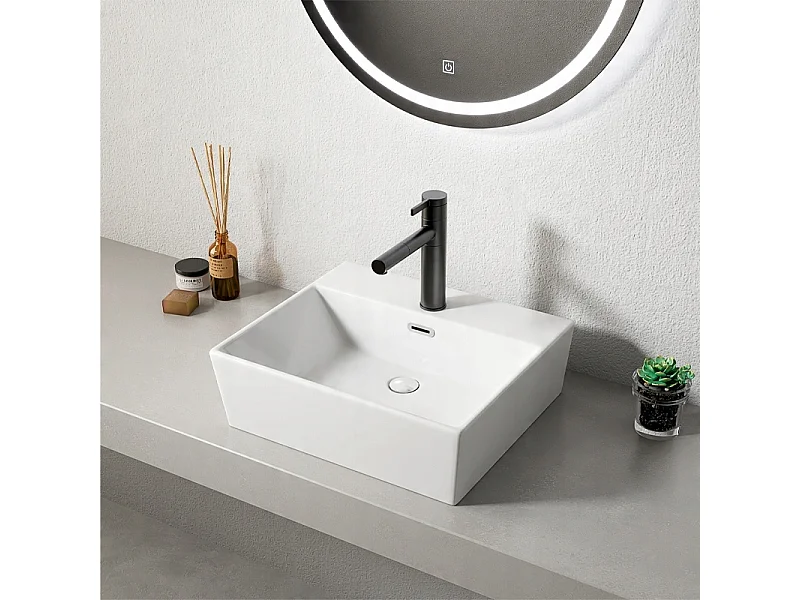 WITTE CERAMISCHE WASTAFEL VOOR OP HET BLAD, RECHTHOEKIG, GROOT, 41 x 36 CM