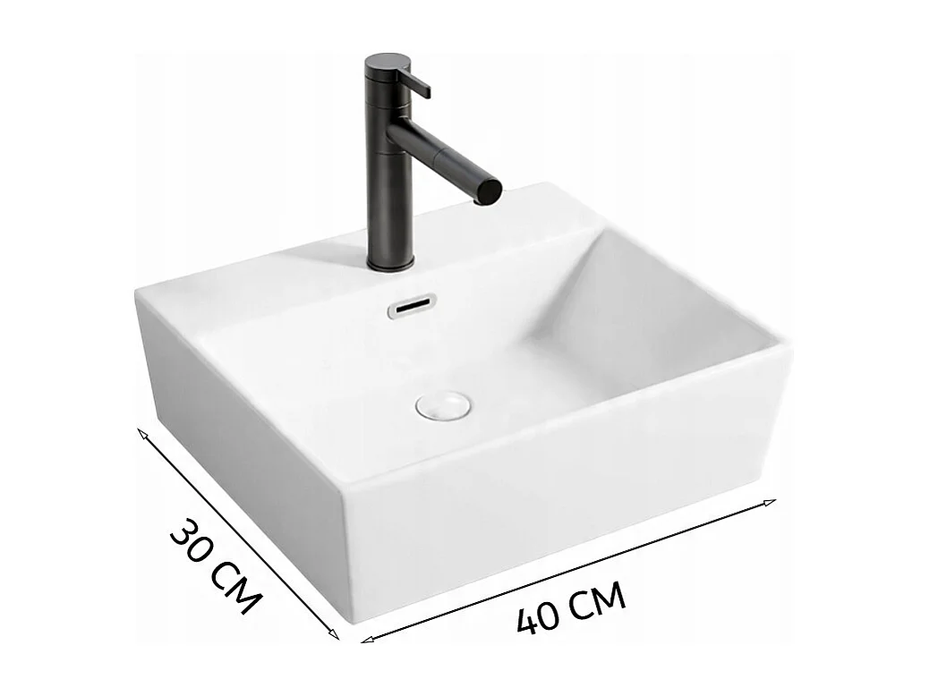 WITTE CERAMISCHE WASTAFEL VOOR OP HET BLAD, RECHTHOEKIG, GROOT, 41 x 36 CM