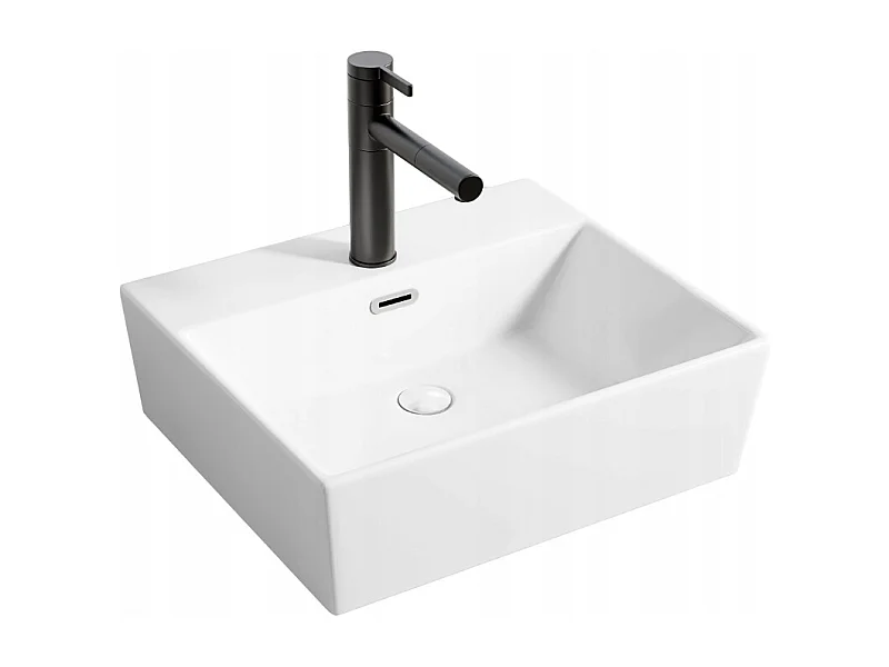 LAVABO EN CÉRAMIQUE À POSER BLANC SUR PLAN DE TRAVAIL RECTANGULAIRE GRAND 41 x 36 CM