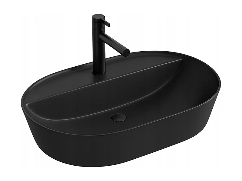 Lavabo à poser ovale en céramique noire avec trou grand 60 cm