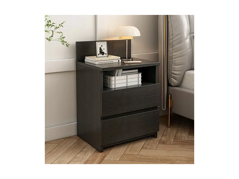 NACHTTISCH SCHLAFZIMMER KOMMODE 2 SCHUBLADEN SCHWARZ LOFT MODERN 40 CM