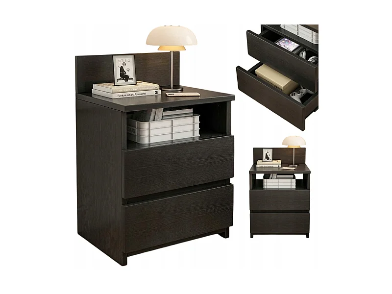 TABLE DE CHEVET TABLE DE CHAMBRE COMMODE 2 TIROIRS NOIRE LOFT MODERNE 40 CM