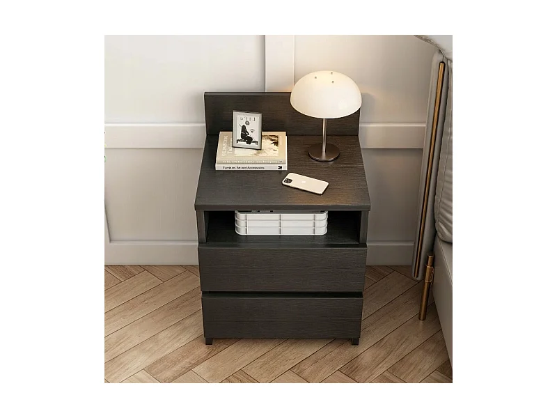 TABLE DE CHEVET TABLE DE CHAMBRE COMMODE 2 TIROIRS NOIRE LOFT MODERNE 40 CM
