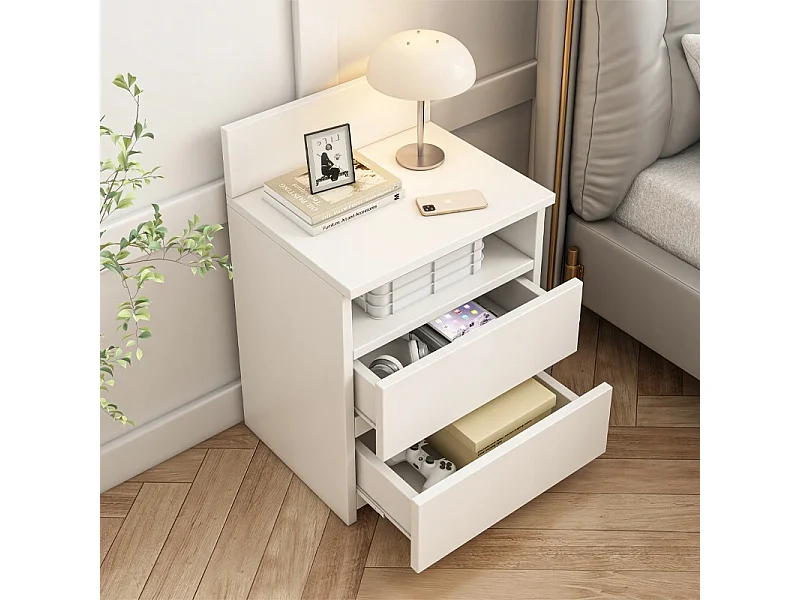 MESA DE NOCHE MESITA DE DORMIDOR CÓMODA 2 CAJONES NEGRA LOFT MODERNA 40 CM