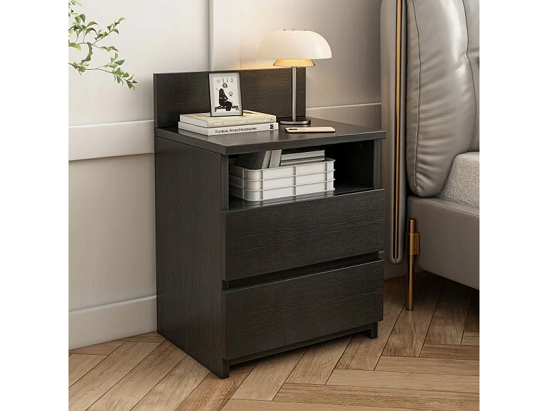 NACHTTISCH SCHLAFZIMMER KOMMODE 2 SCHUBLADEN SCHWARZ LOFT MODERN 40 CM