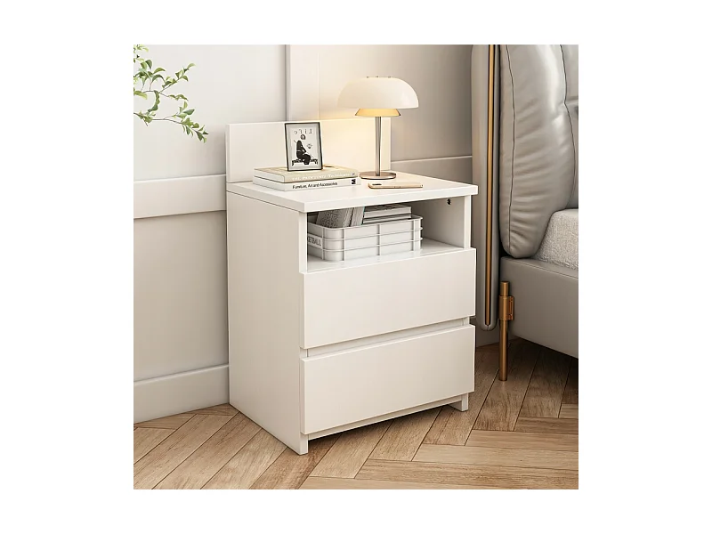 MÓDULO DE CABEÇA DE CAMA MESA DE QUARTO CÓMODA 2 GAVETAS BRANCA LOFT MODERNA 40 CM
