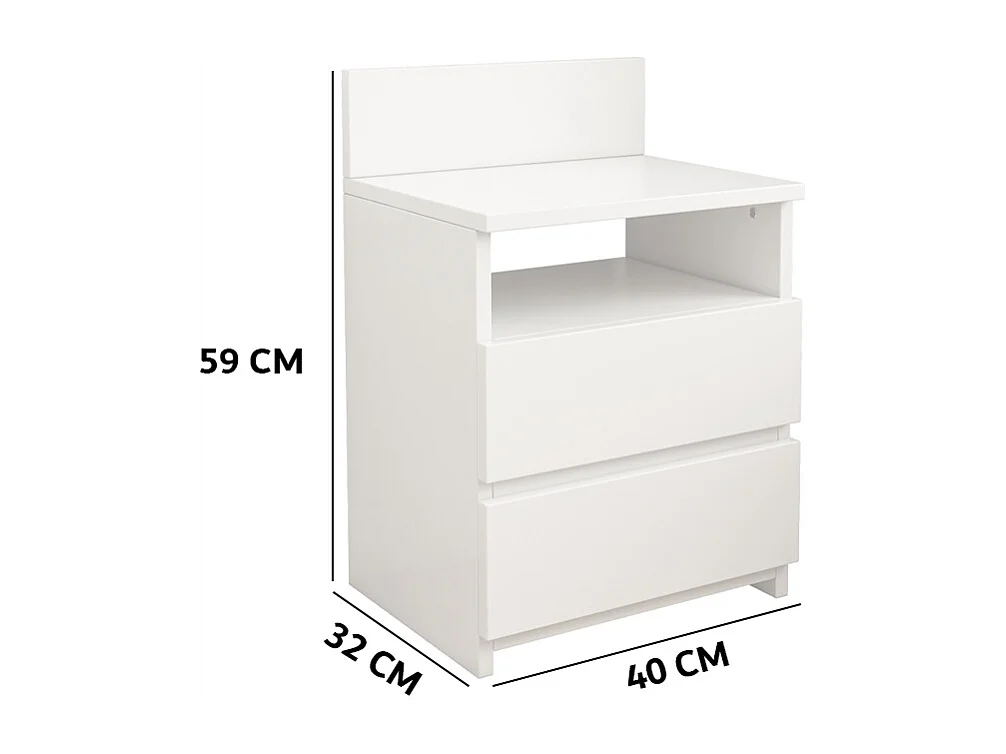 NACHTTISCH SCHRANK SCHLAFZIMMER KOMMODE 2 SCHUBLADEN WEISS LOFT MODERN 40 CM