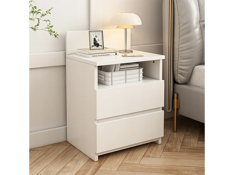 MESA DE NOCHE MESITA DE DORMIDOR CÓMODA 2 CAJONES BLANCA LOFT MODERNA 40 CM