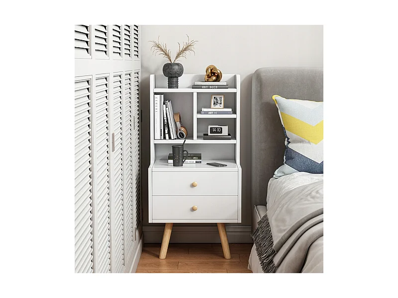 TABLE DE CHEVET AVEC 2 TIROIRS ÉTAGÈRE SCANDINAVE CHAMBRE À COUCHER SALON 81 CM