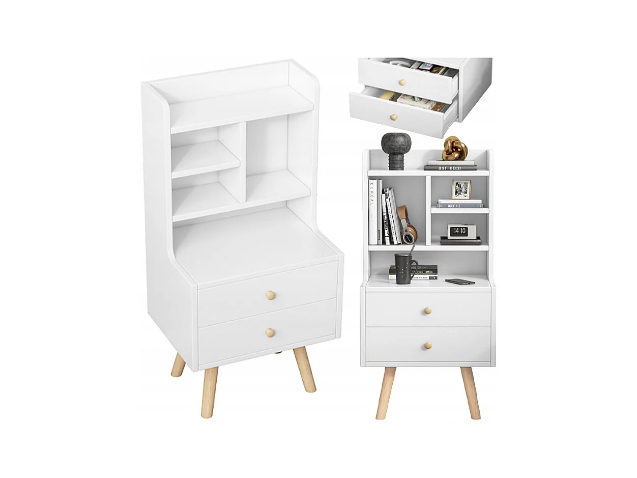 TABLE DE CHEVET AVEC 2 TIROIRS ÉTAGÈRE SCANDINAVE CHAMBRE À COUCHER SALON 81 CM
