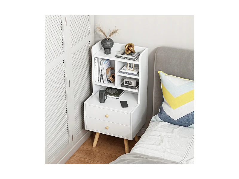 TABLE DE CHEVET AVEC 2 TIROIRS ÉTAGÈRE SCANDINAVE CHAMBRE À COUCHER SALON 81 CM