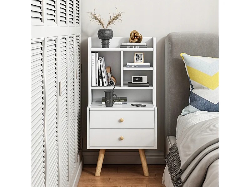 TABLE DE CHEVET AVEC 2 TIROIRS ÉTAGÈRE SCANDINAVE CHAMBRE À COUCHER SALON 81 CM