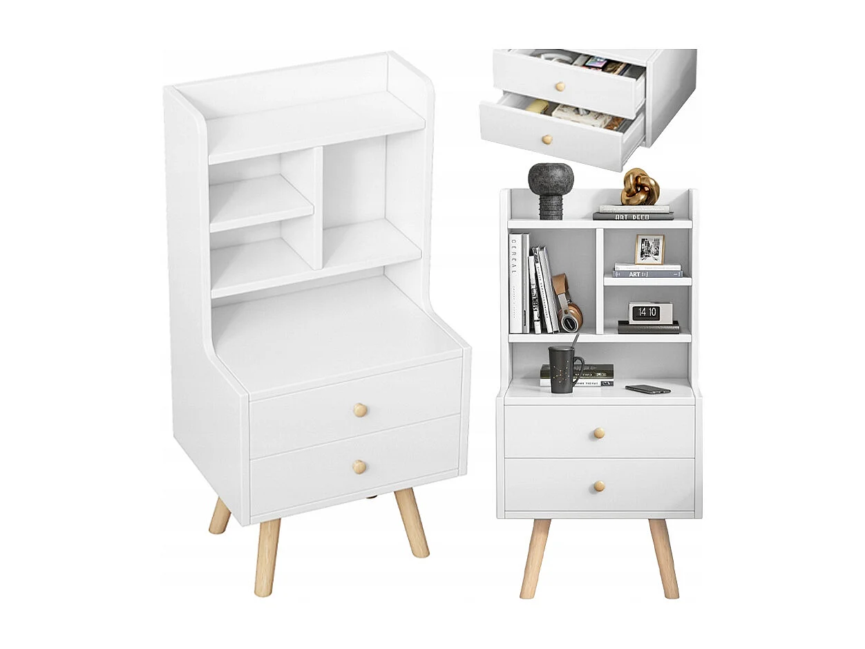 TABLE DE CHEVET AVEC 2 TIROIRS ÉTAGÈRE SCANDINAVE CHAMBRE À COUCHER SALON 81 CM