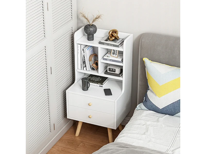 TABLE DE CHEVET AVEC 2 TIROIRS ÉTAGÈRE SCANDINAVE CHAMBRE À COUCHER SALON 81 CM