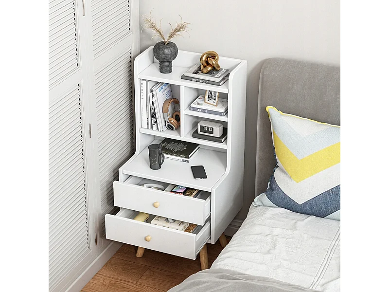 TABLE DE CHEVET AVEC 2 TIROIRS ÉTAGÈRE SCANDINAVE CHAMBRE À COUCHER SALON 81 CM