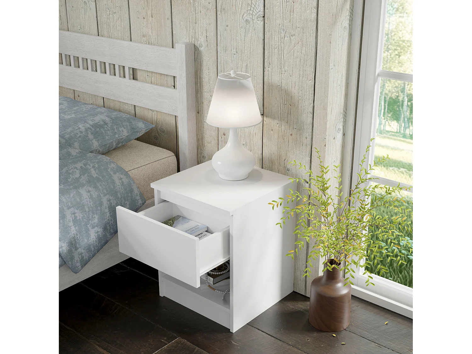 Nachttisch MAJA 40-1S weiß – modern, kompakt, für kleine Räume