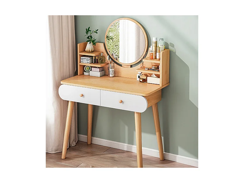 COiffeuse avec miroir de maquillage, grande, en bois, style scandinave, 120 cm