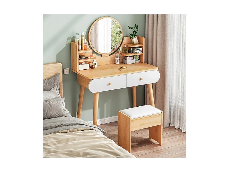 COiffeuse avec miroir de maquillage, grande, en bois, style scandinave, 120 cm