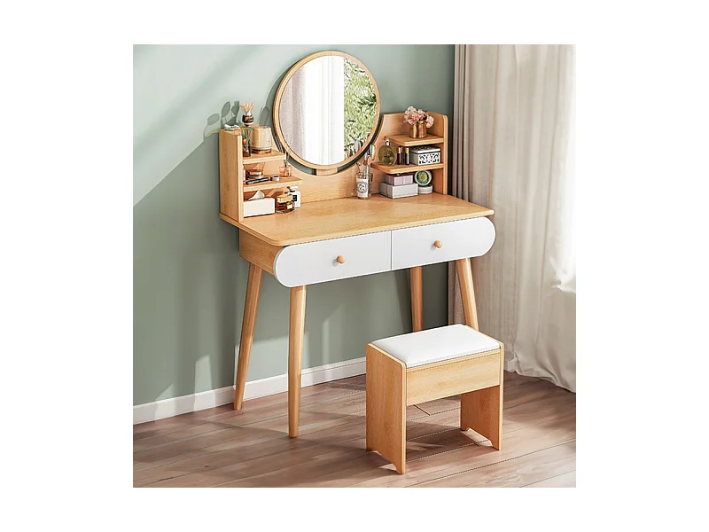 COiffeuse avec miroir de maquillage, grande, en bois, style scandinave, 120 cm