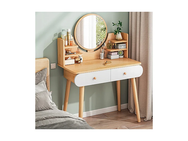 COiffeuse avec miroir de maquillage, grande, en bois, style scandinave, 120 cm