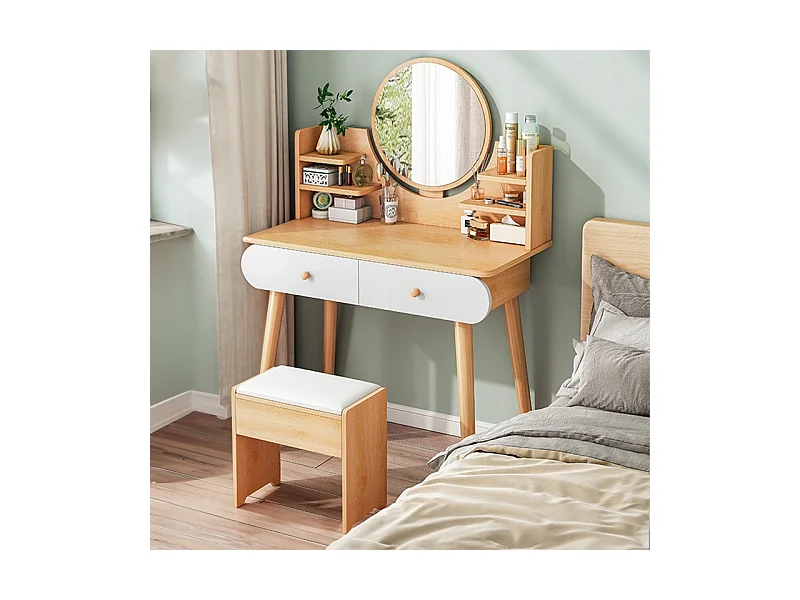 COiffeuse avec miroir de maquillage, grande, en bois, style scandinave, 120 cm